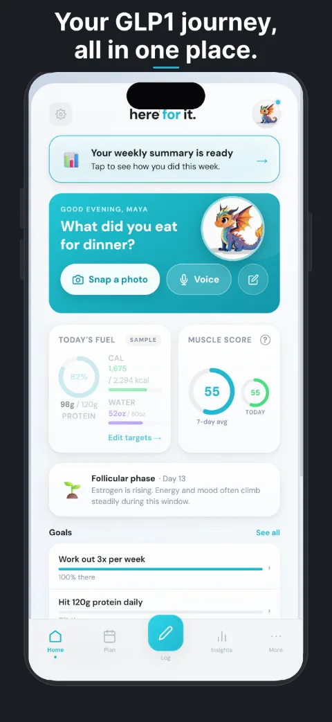 HereForIt daily dashboard with symptom logging